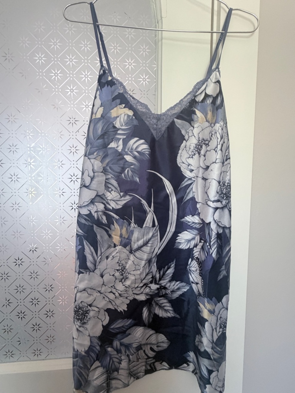 Linea Donatella Navy Floral Lace-Trim Slip Gown